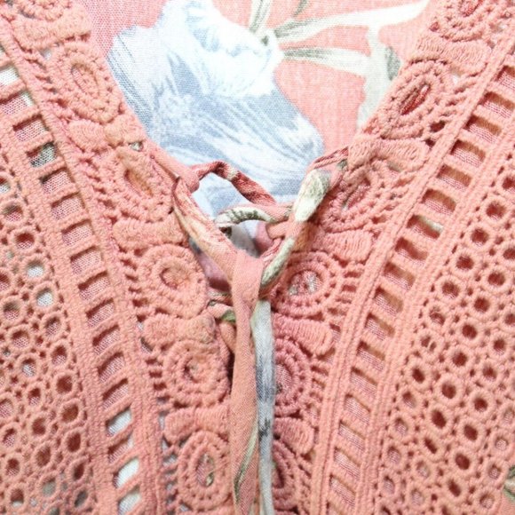 Torrid Dusty Coral Floral Crinkle Gauze Crochet Babydoll Top Size 3 3X H13239 - Picture 5 of 12